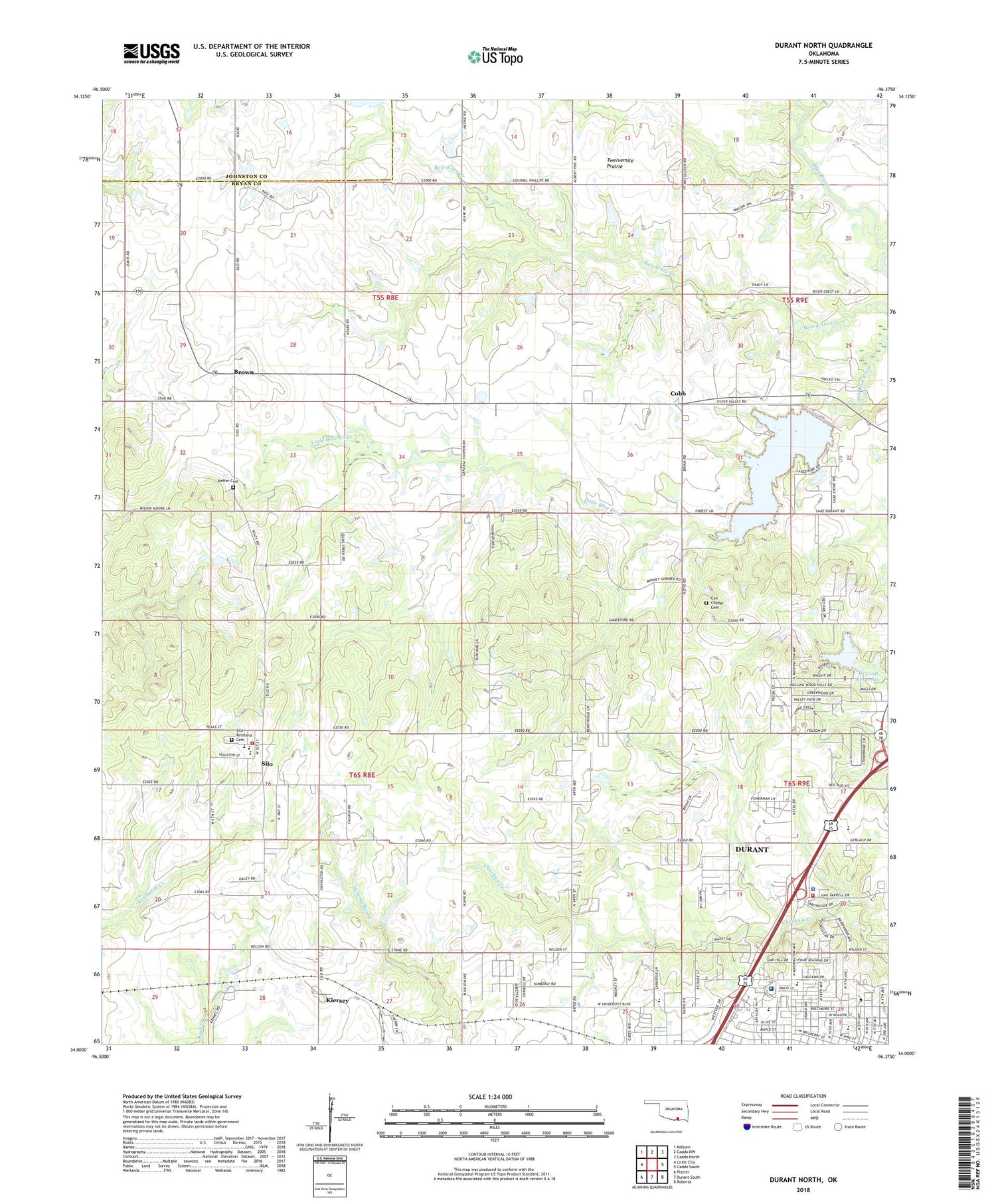 Durant North Oklahoma US Topo Map Image