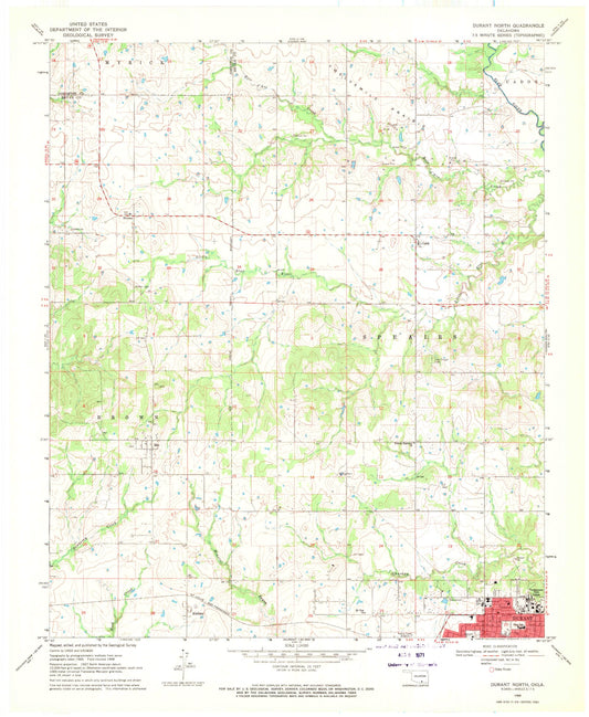Classic USGS Durant North Oklahoma 7.5'x7.5' Topo Map Image