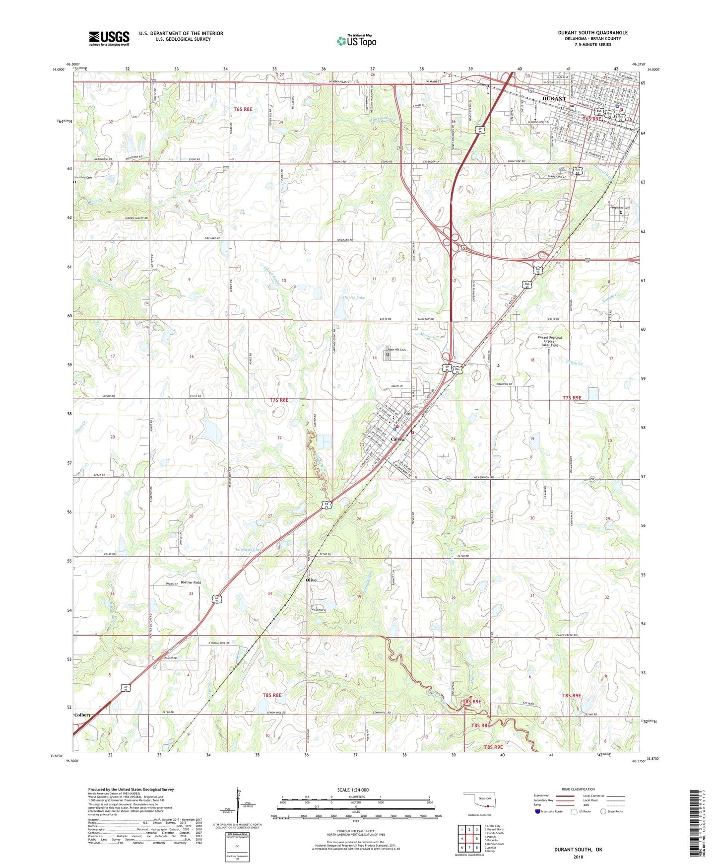 Durant South Oklahoma US Topo Map Image