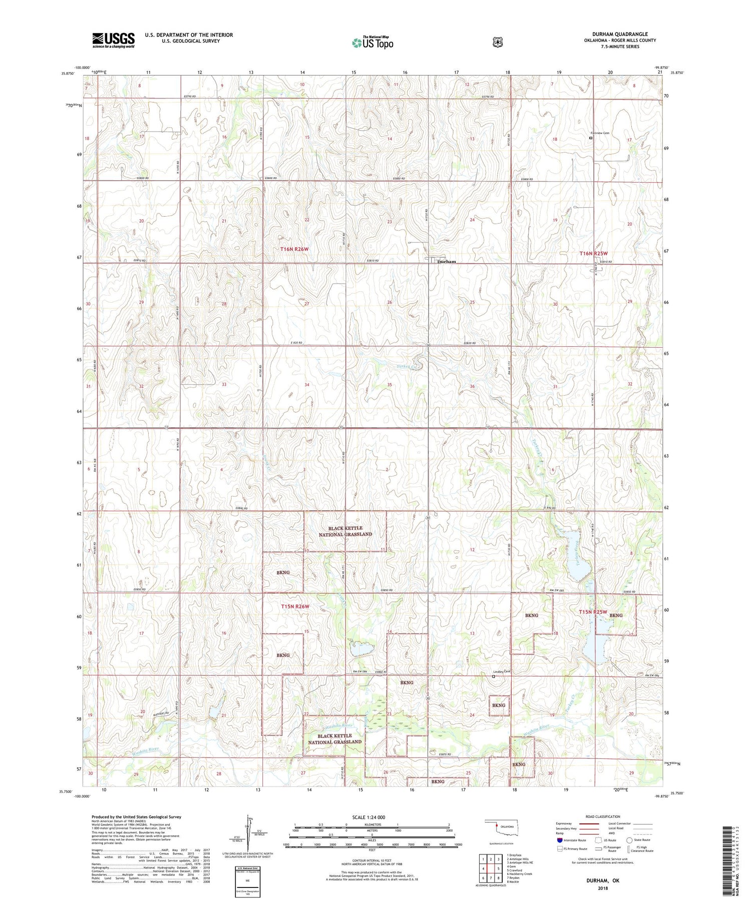 Durham Oklahoma US Topo Map Image