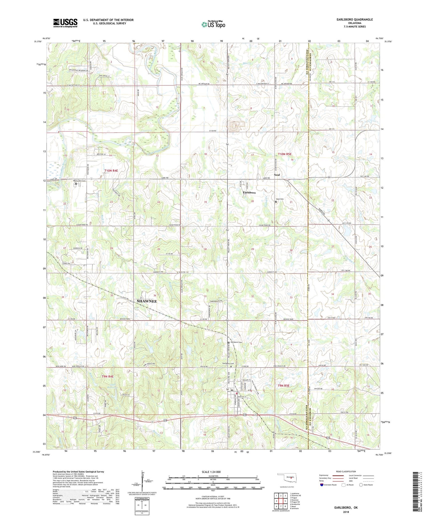 Earlsboro Oklahoma US Topo Map Image