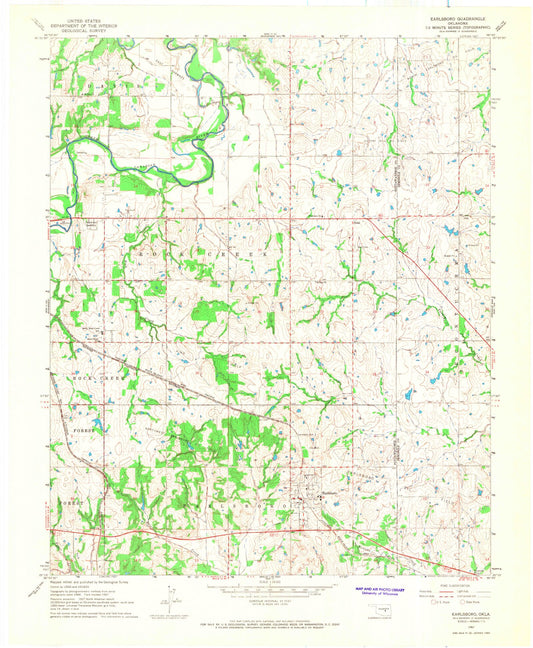 Classic USGS Earlsboro Oklahoma 7.5'x7.5' Topo Map Image