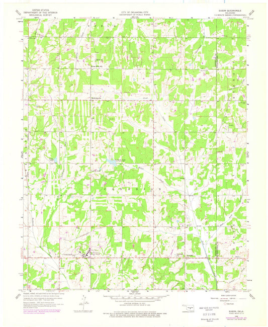 Classic USGS Eason Oklahoma 7.5'x7.5' Topo Map Image
