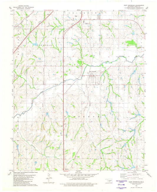 Classic USGS Ninnekah Oklahoma 7.5'x7.5' Topo Map Image