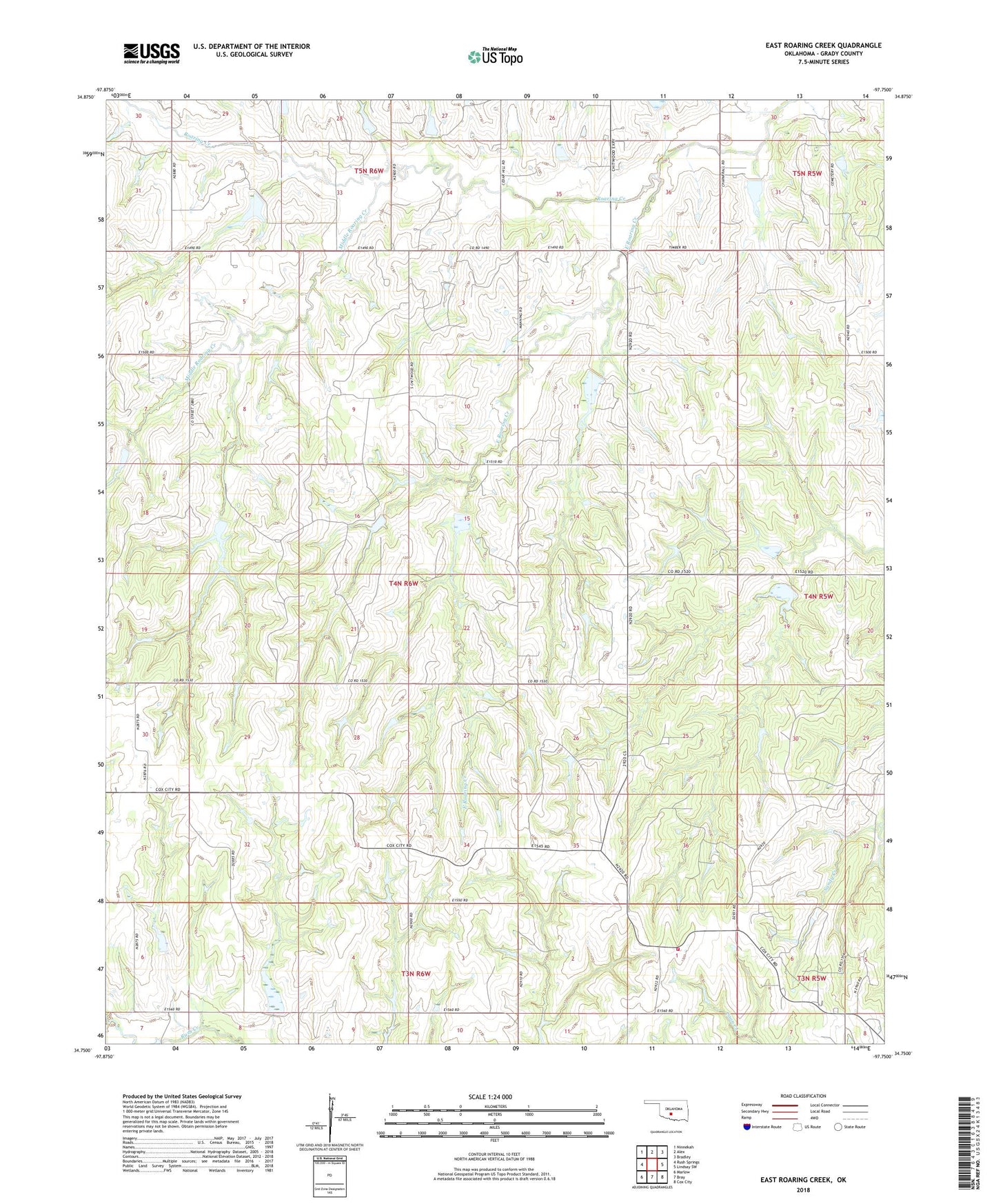 East Roaring Creek Oklahoma US Topo Map Image