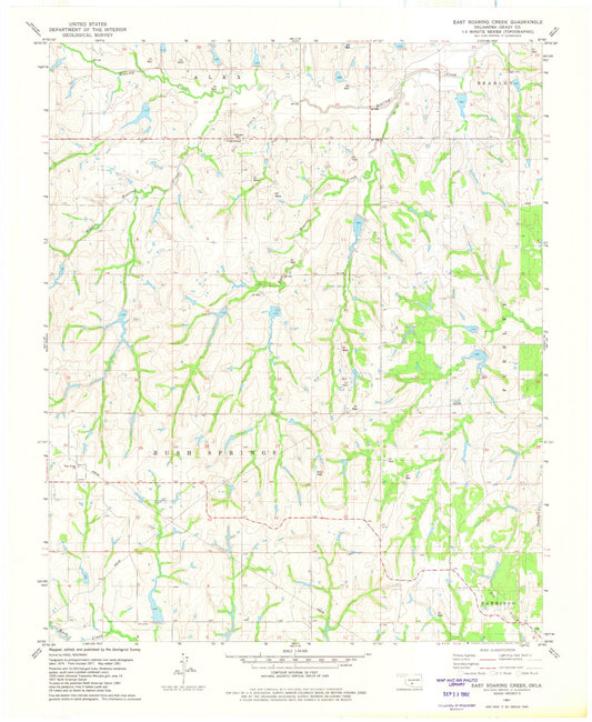 Classic USGS East Roaring Creek Oklahoma 7.5'x7.5' Topo Map Image