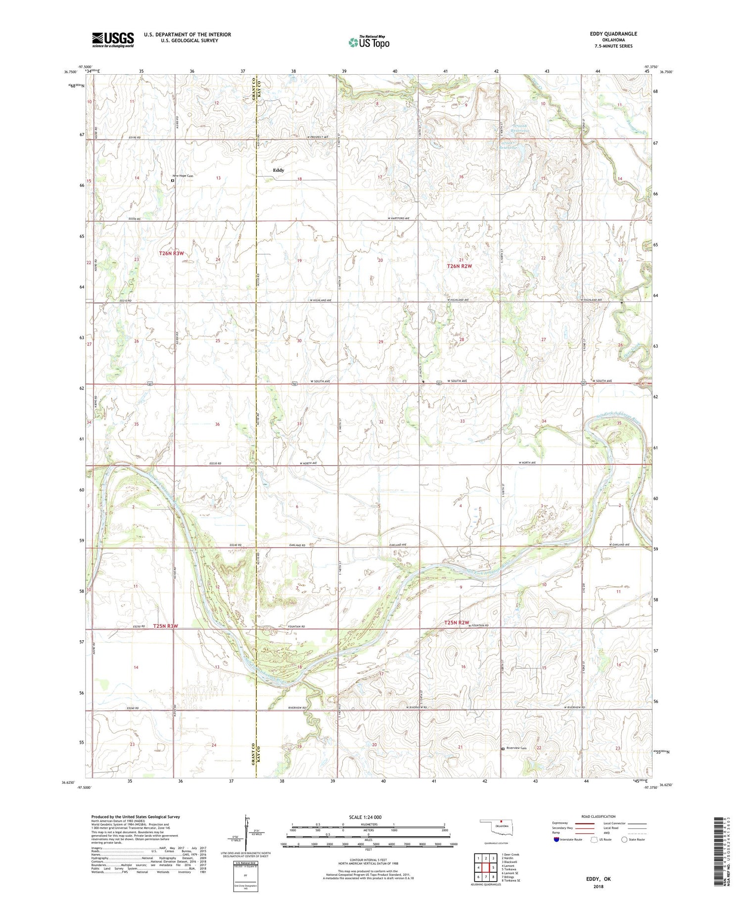 Eddy Oklahoma US Topo Map Image