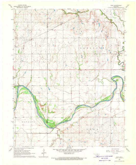 Classic USGS Eddy Oklahoma 7.5'x7.5' Topo Map Image