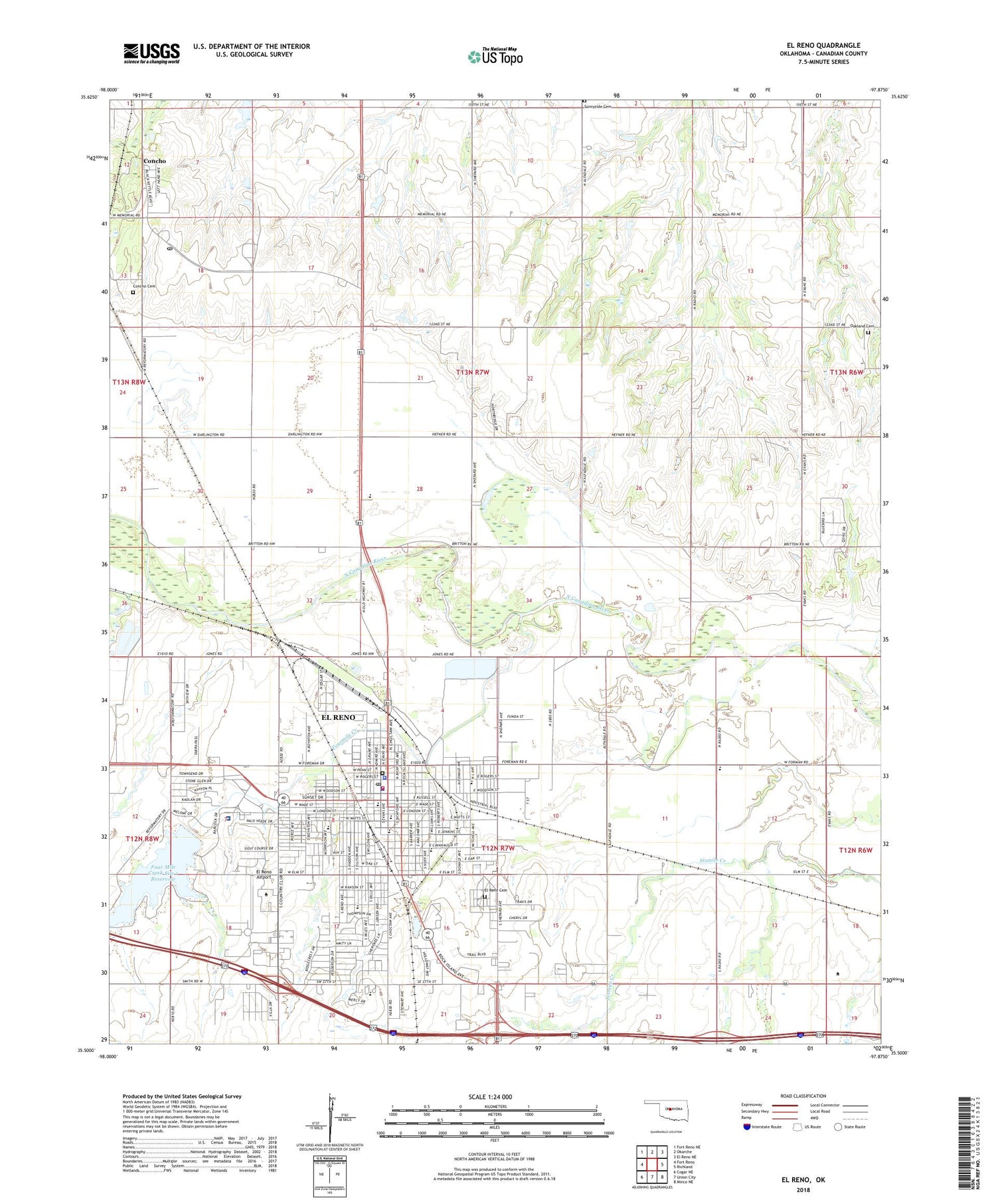 El Reno Oklahoma US Topo Map Image