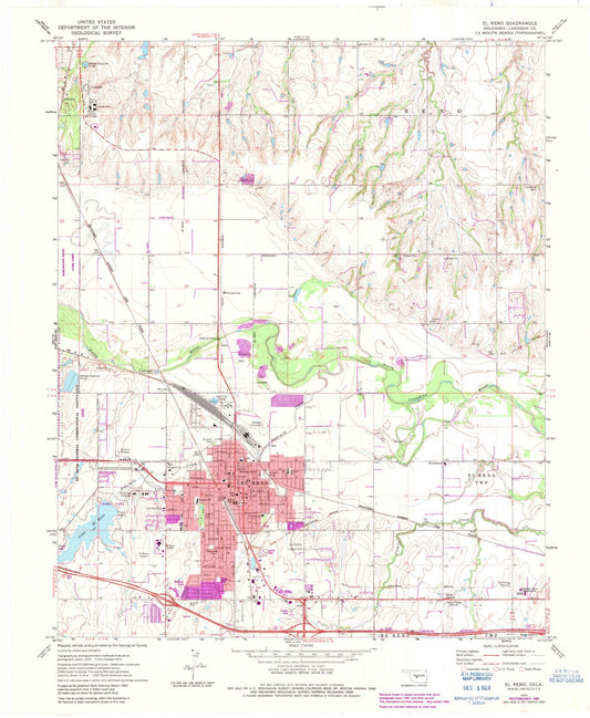 Classic USGS El Reno Oklahoma 7.5'x7.5' Topo Map Image
