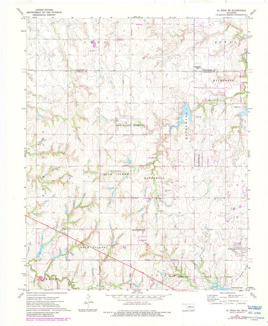 Classic USGS El Reno NE Oklahoma 7.5'x7.5' Topo Map Image