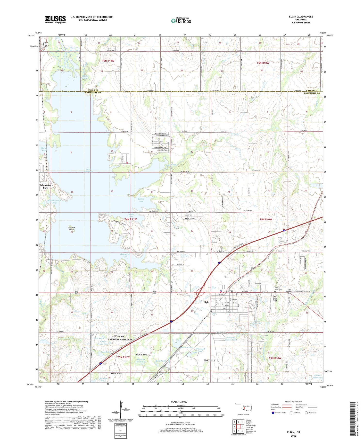 Elgin Oklahoma US Topo Map Image