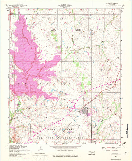 Classic USGS Elgin Oklahoma 7.5'x7.5' Topo Map Image