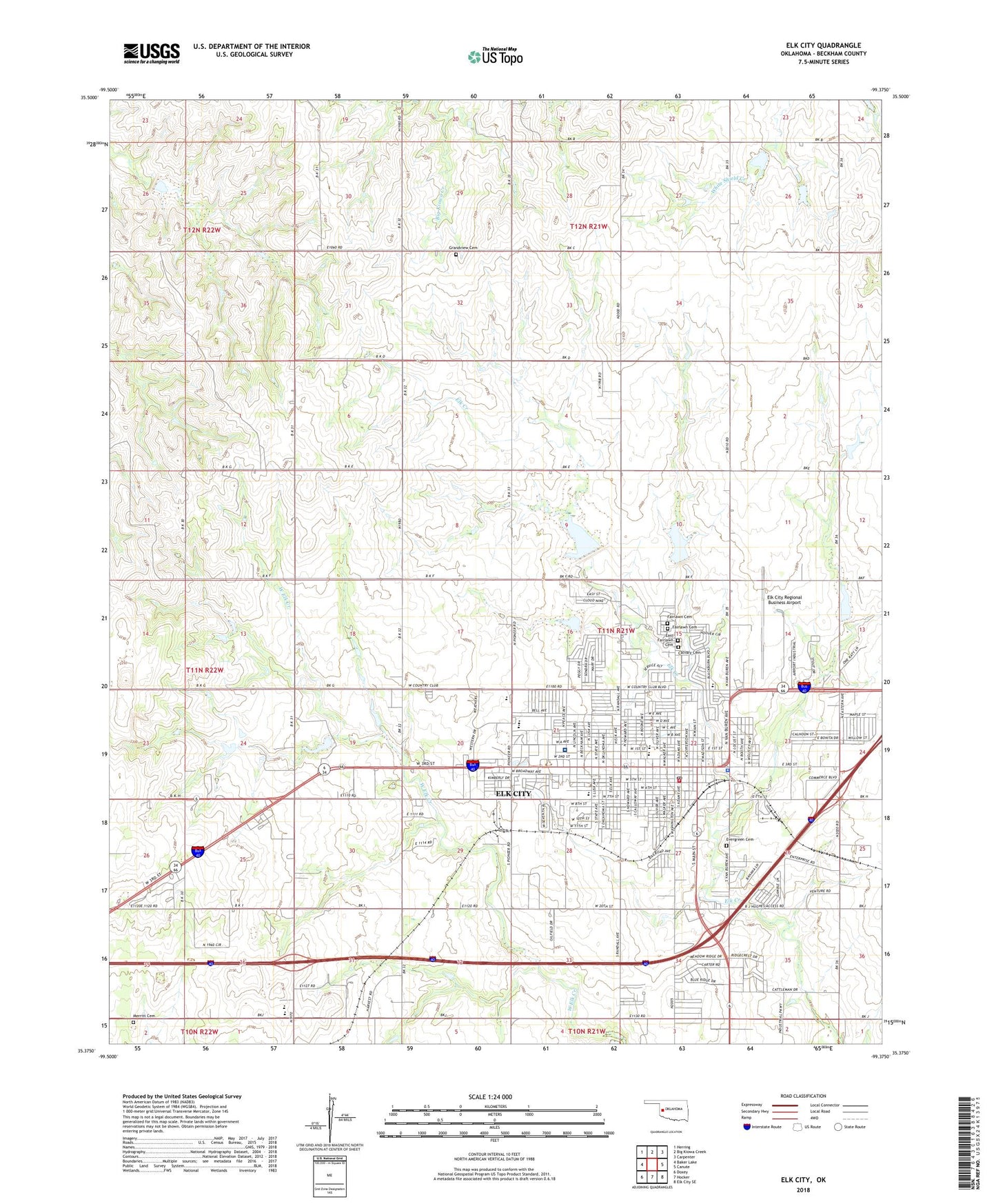 Elk City Oklahoma US Topo Map Image