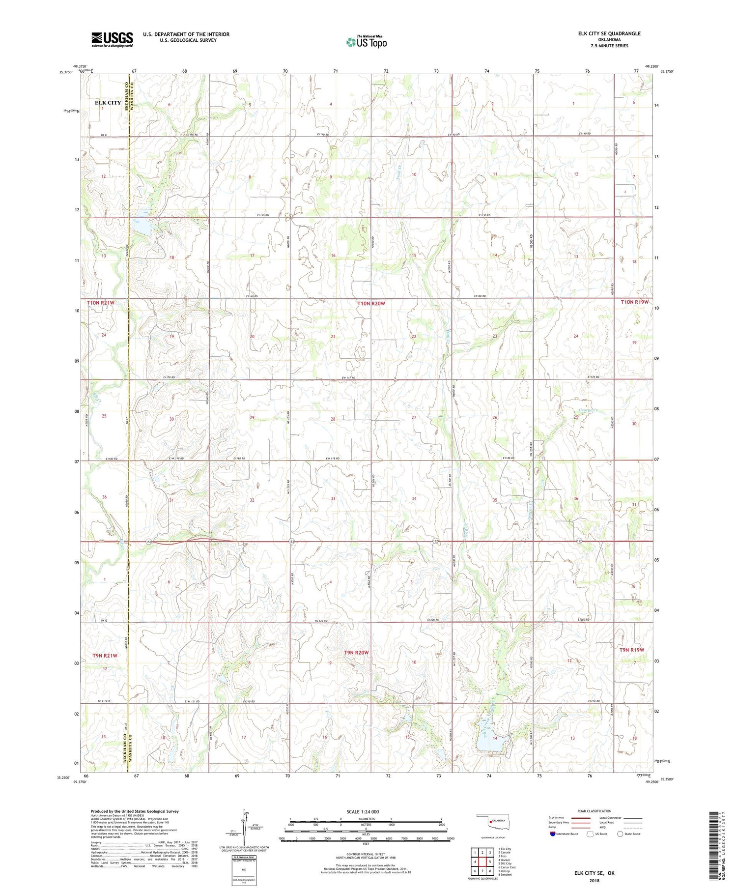 Elk City SE Oklahoma US Topo Map Image