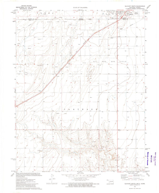 Classic USGS Elkhart South Kansas 7.5'x7.5' Topo Map Image