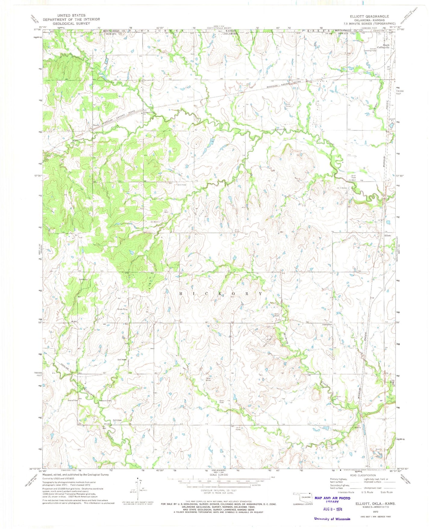 Classic USGS Elliott Oklahoma 7.5'x7.5' Topo Map Image