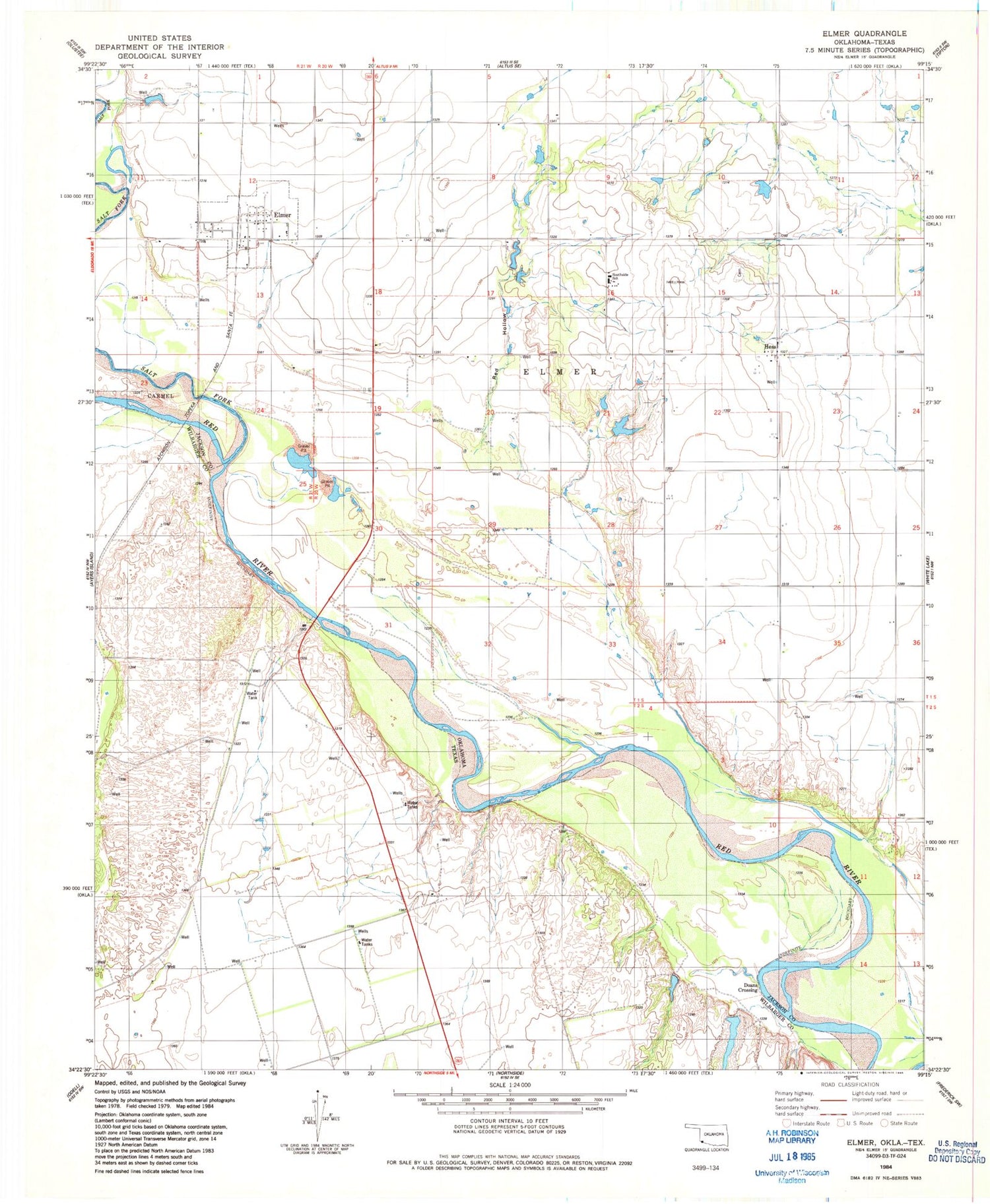 Classic USGS Elmer Oklahoma 7.5'x7.5' Topo Map Image