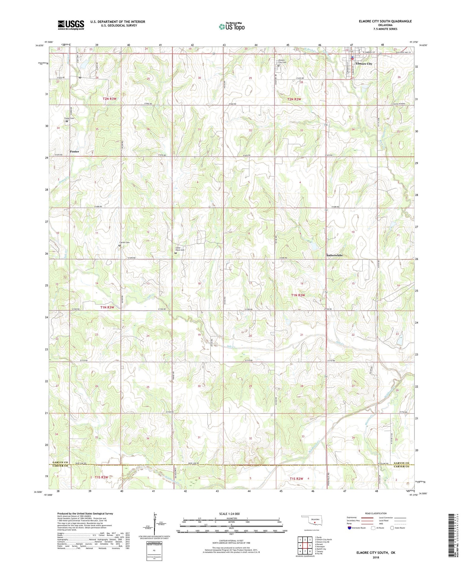 Elmore City South Oklahoma US Topo Map Image