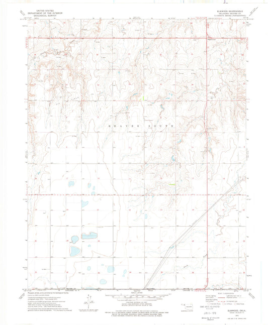 Classic USGS Elmwood Oklahoma 7.5'x7.5' Topo Map Image