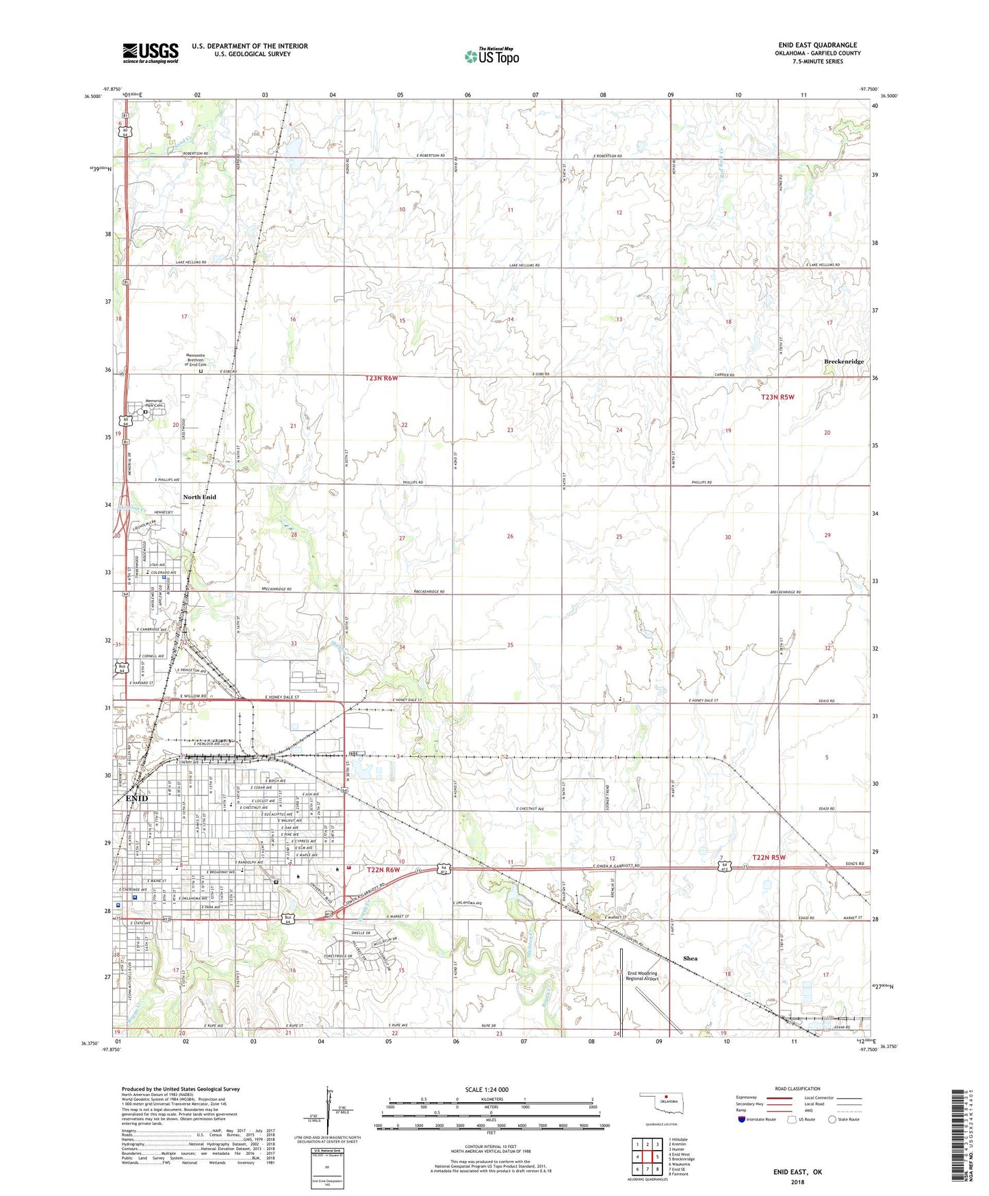 Enid East Oklahoma US Topo Map Image