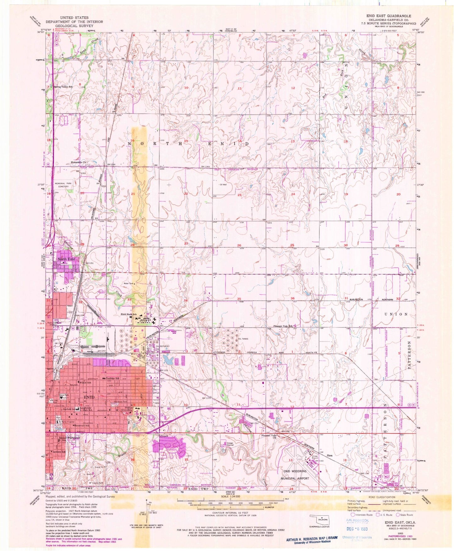 Classic USGS Enid East Oklahoma 7.5'x7.5' Topo Map Image