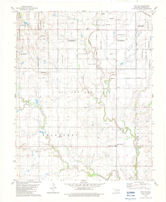 Classic USGS Enid SE Oklahoma 7.5'x7.5' Topo Map Image