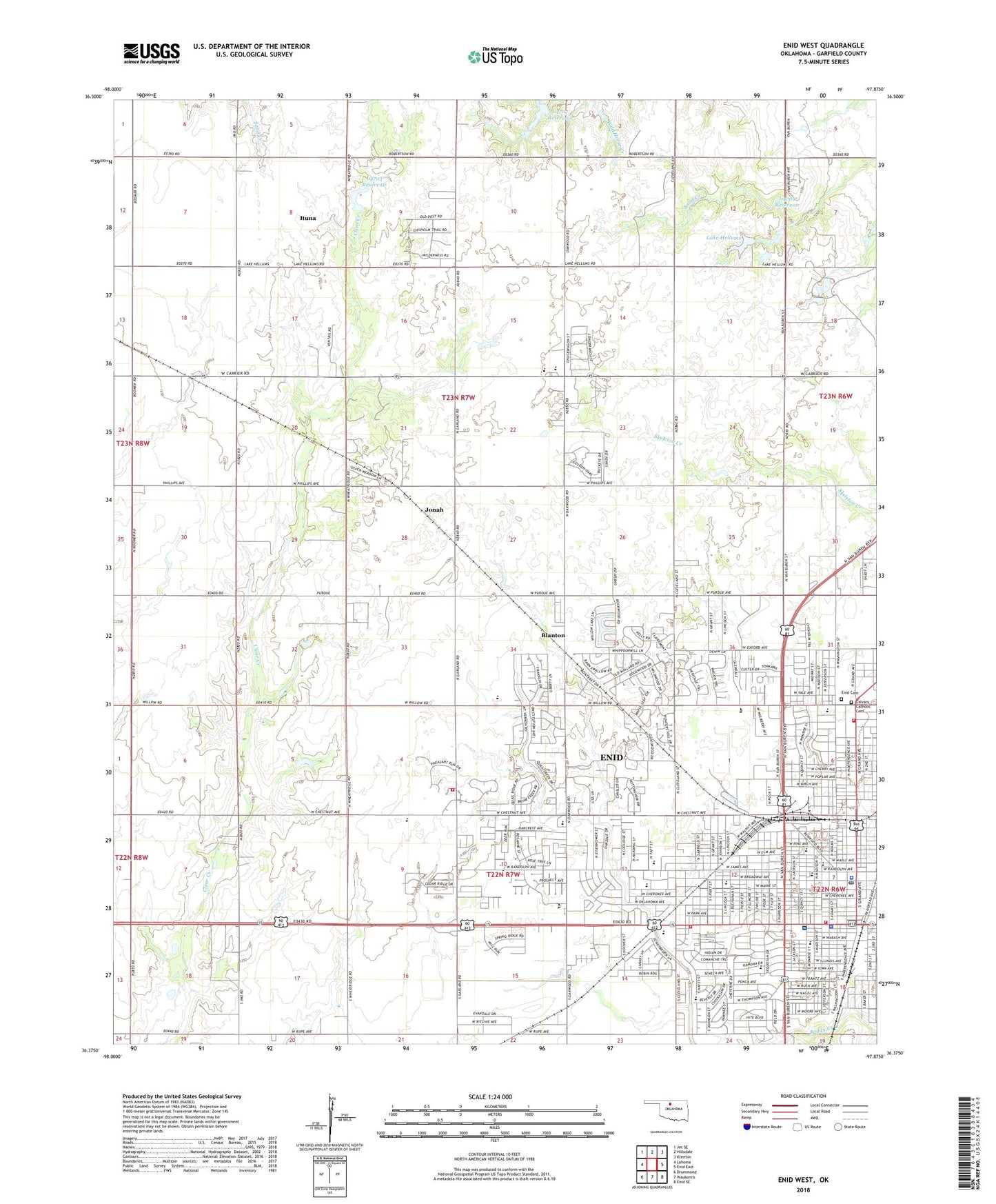 Enid West Oklahoma US Topo Map Image