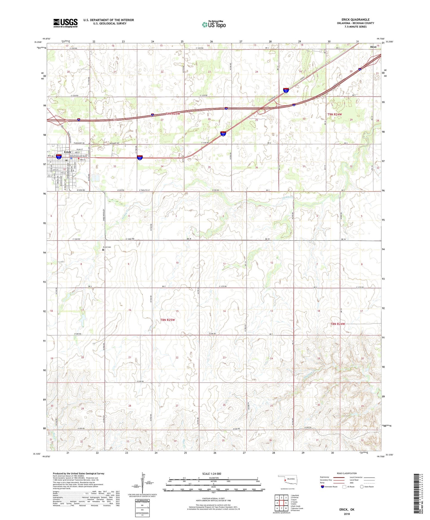 Erick Oklahoma US Topo Map Image