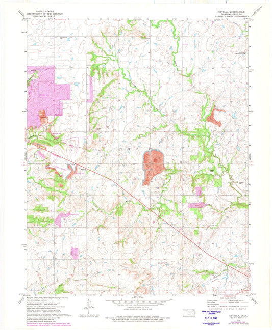 Classic USGS Estella Oklahoma 7.5'x7.5' Topo Map Image