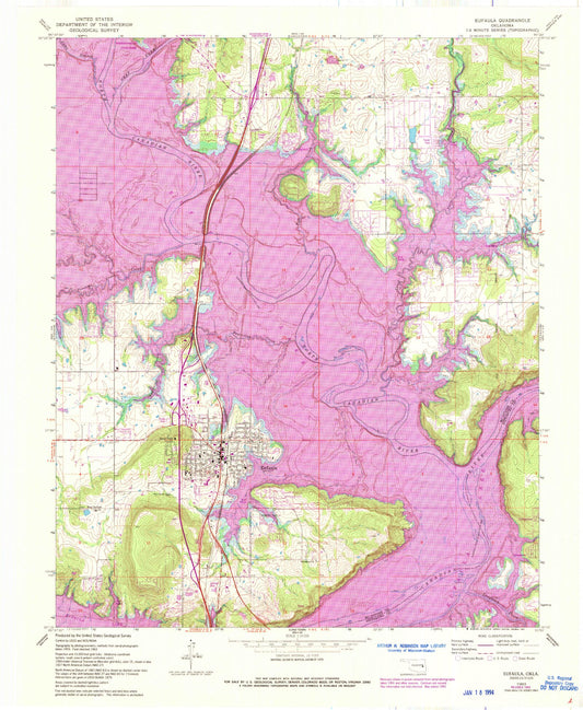 Classic USGS Eufaula Oklahoma 7.5'x7.5' Topo Map Image