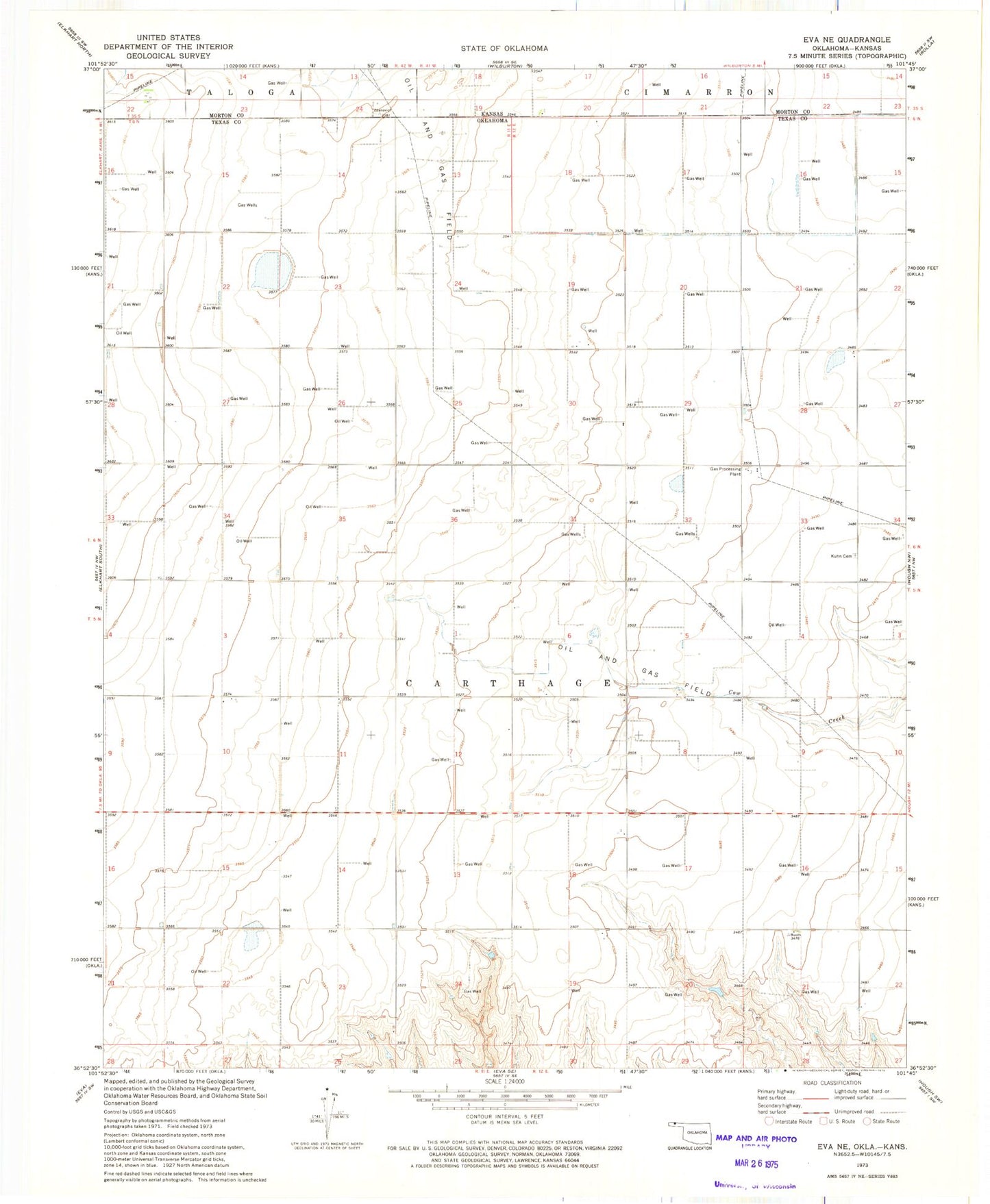 Classic USGS Eva NE Oklahoma 7.5'x7.5' Topo Map Image