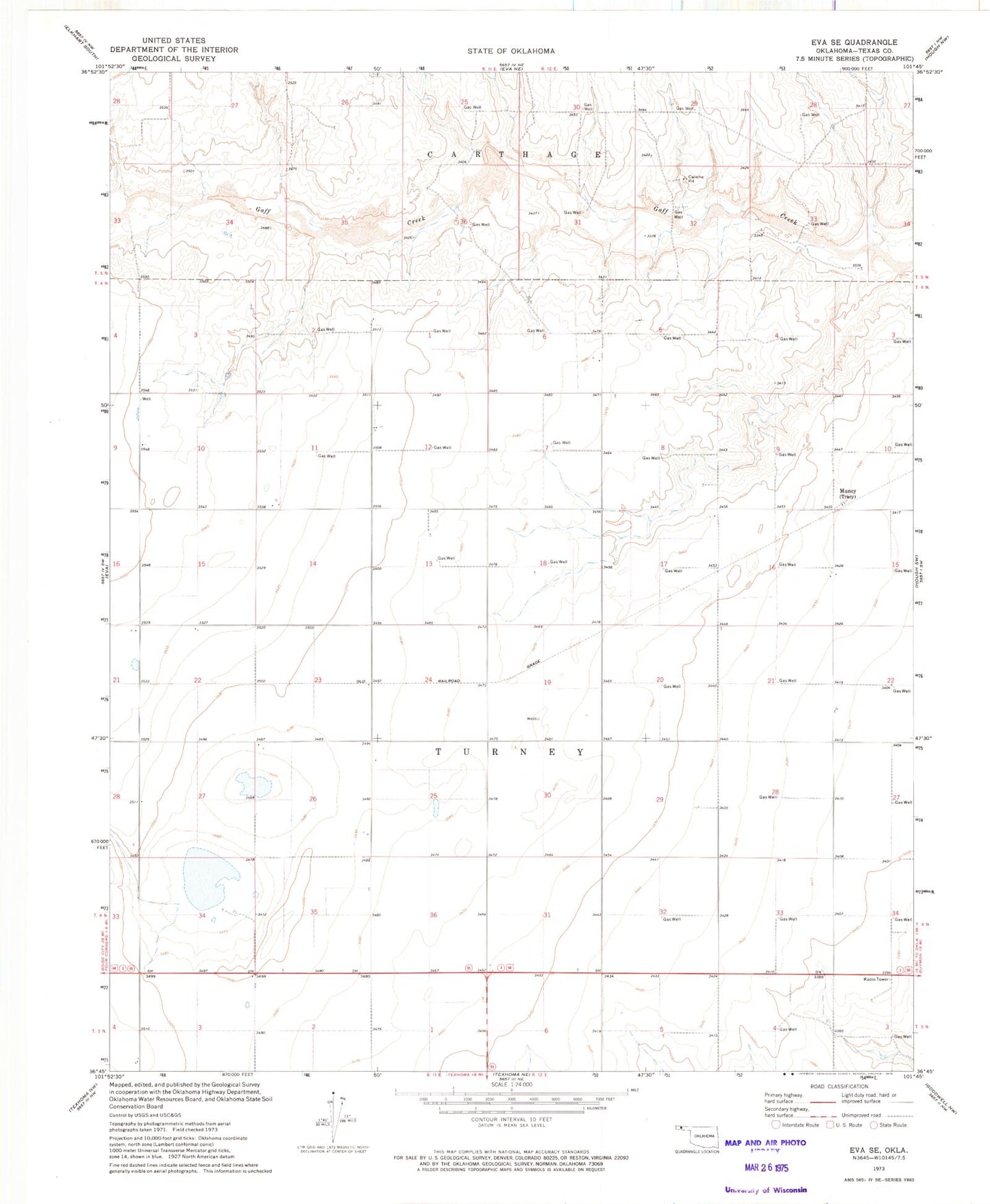 Classic USGS Eva SE Oklahoma 7.5'x7.5' Topo Map Image