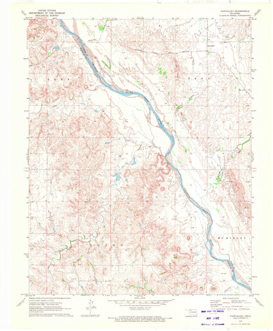 Classic USGS Fairvalley Oklahoma 7.5'x7.5' Topo Map Image