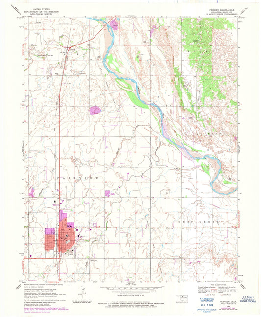Classic USGS Fairview Oklahoma 7.5'x7.5' Topo Map Image