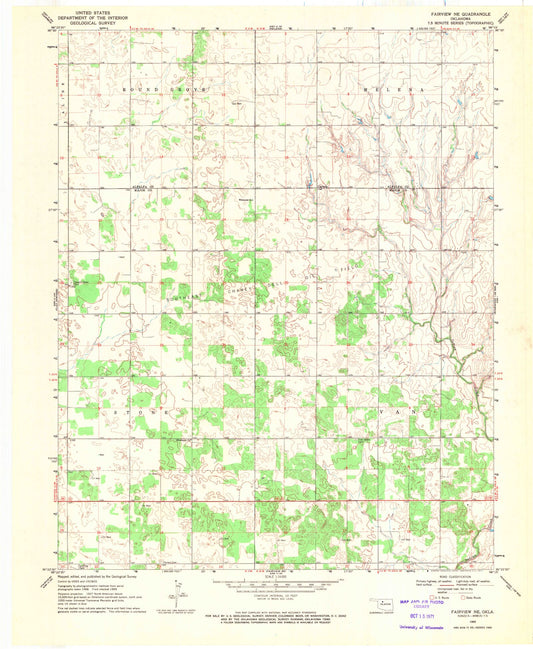 Classic USGS Fairview NE Oklahoma 7.5'x7.5' Topo Map Image