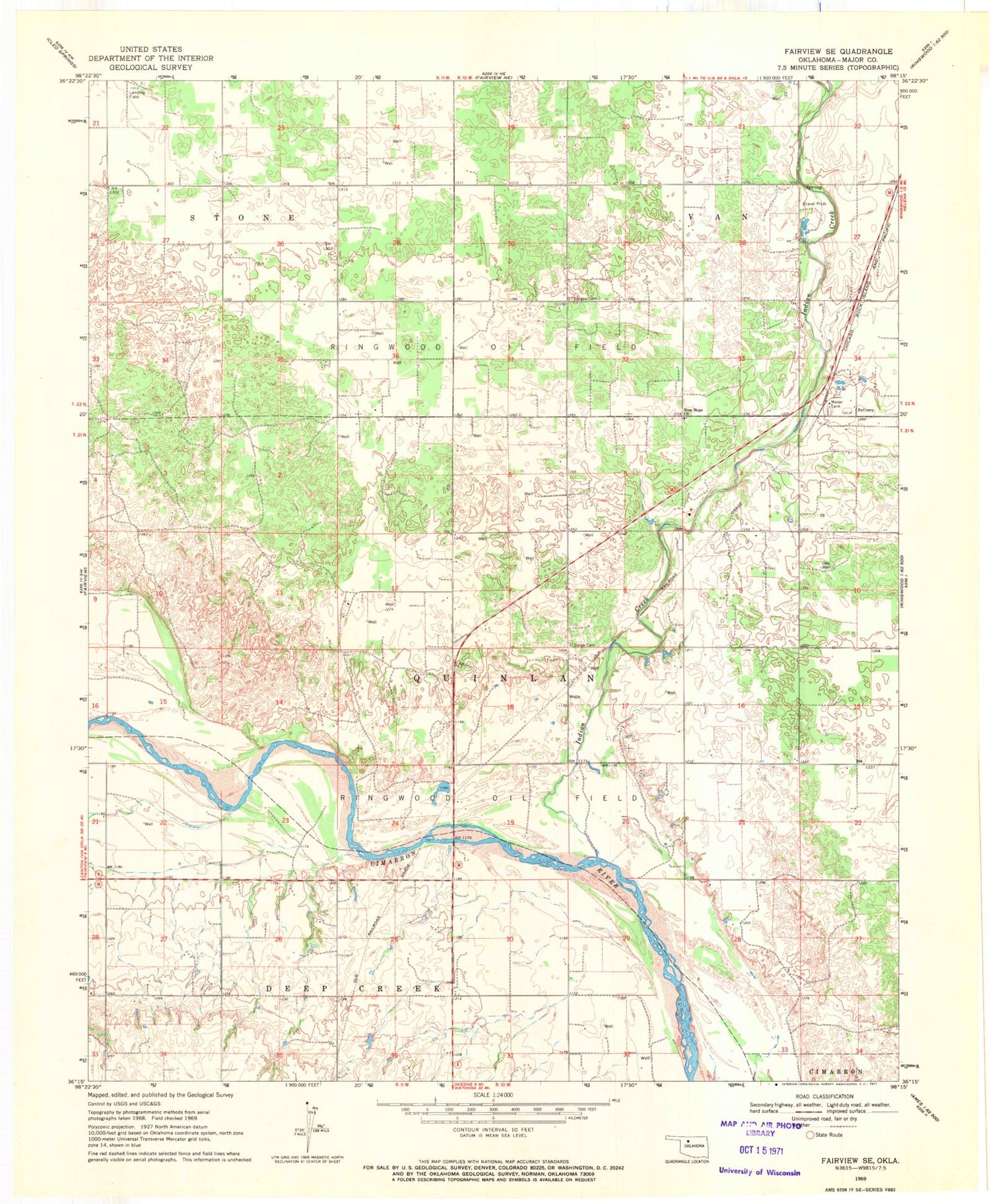 Classic USGS Fairview SE Oklahoma 7.5'x7.5' Topo Map Image