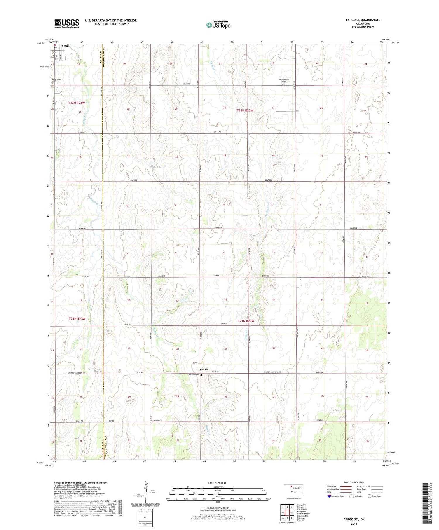 Fargo SE Oklahoma US Topo Map Image