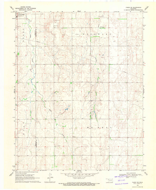 Classic USGS Fargo SE Oklahoma 7.5'x7.5' Topo Map Image