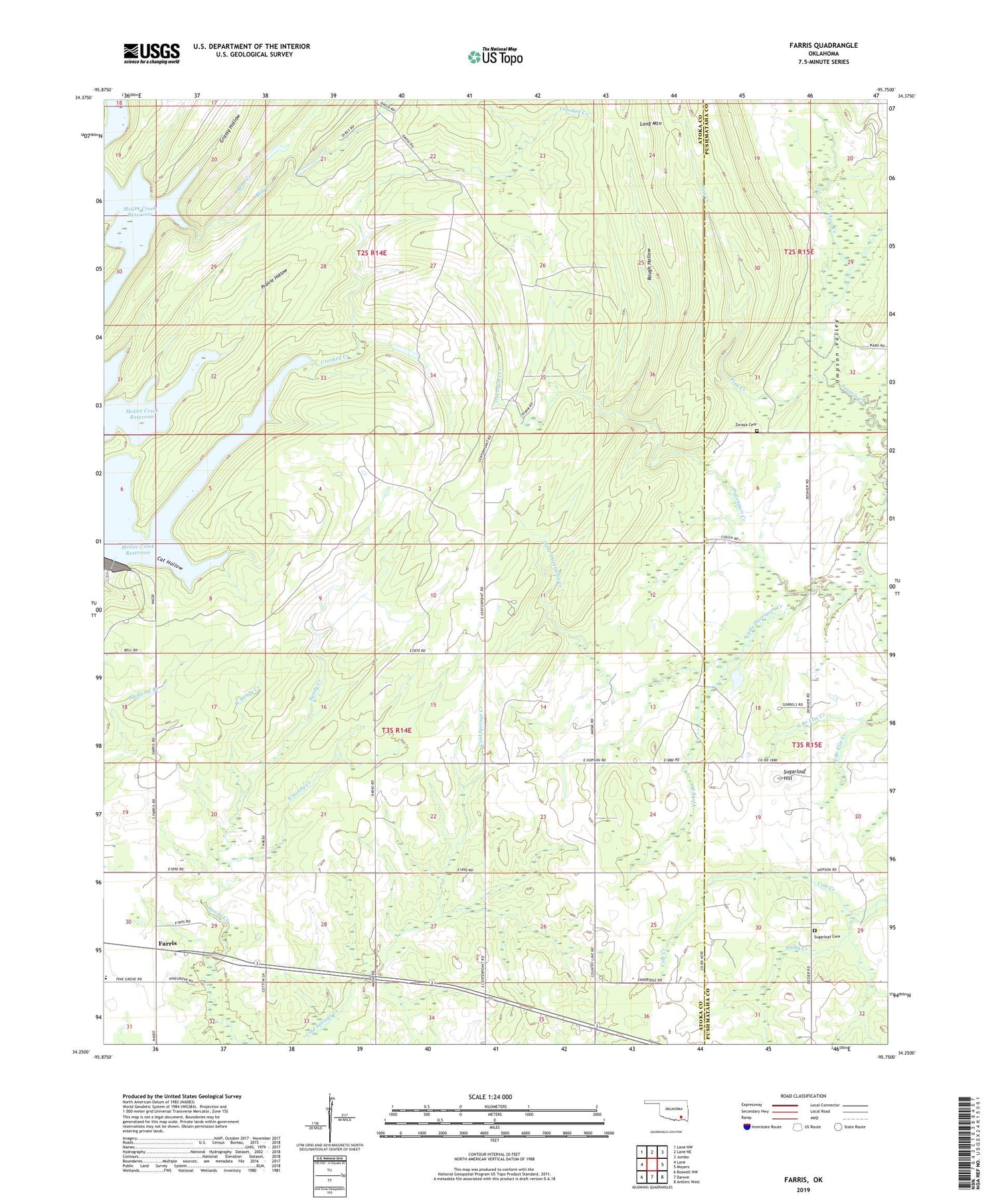 Farris Oklahoma US Topo Map Image