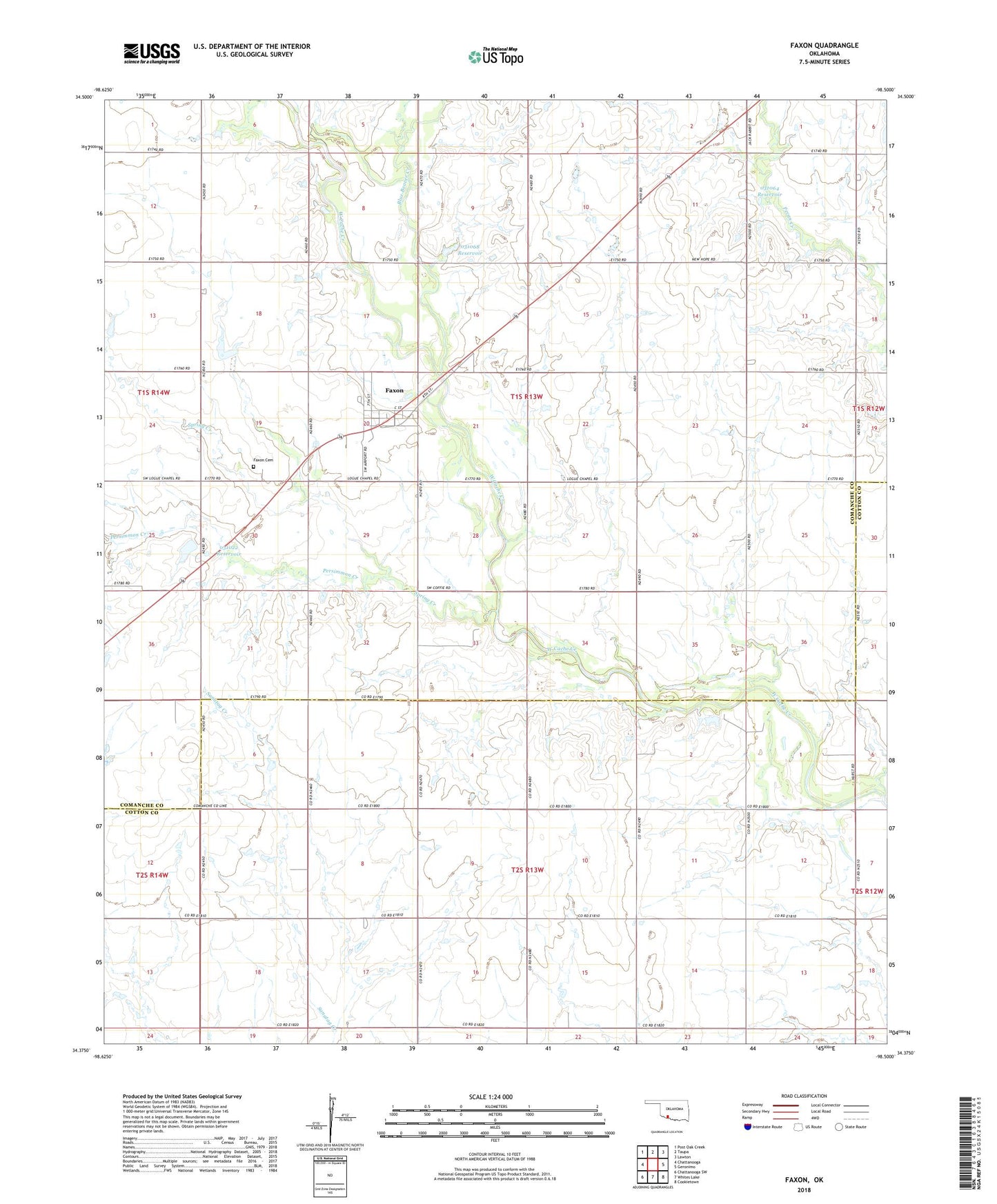 Faxon Oklahoma US Topo Map Image
