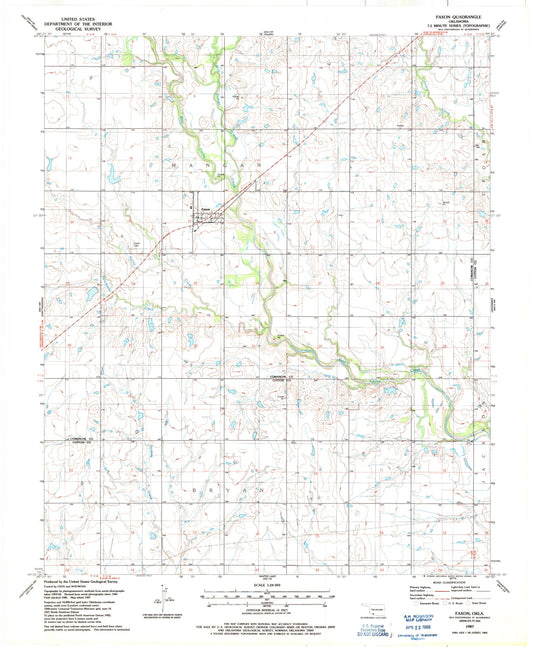 Classic USGS Faxon Oklahoma 7.5'x7.5' Topo Map Image
