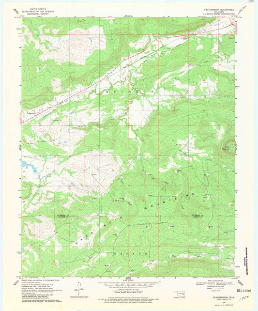 Classic USGS Featherston Oklahoma 7.5'x7.5' Topo Map Image