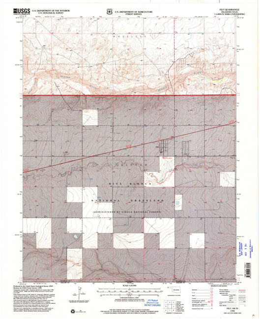Classic USGS Felt Oklahoma 7.5'x7.5' Topo Map Image