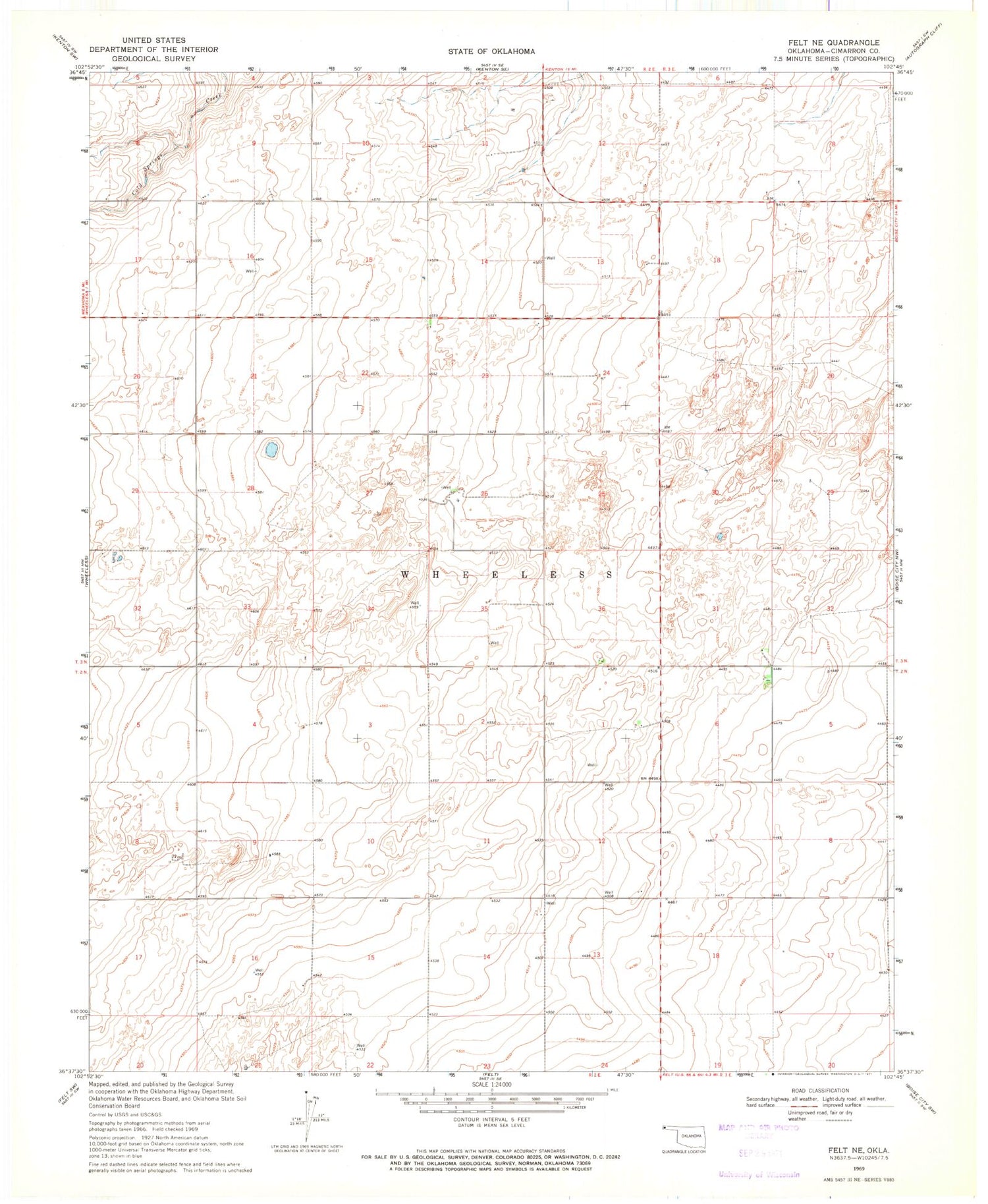 Classic USGS Felt NE Oklahoma 7.5'x7.5' Topo Map Image