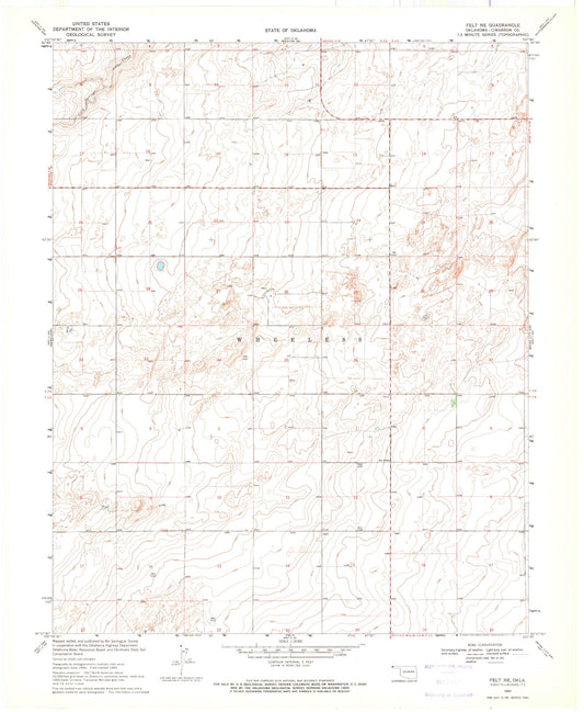 Classic USGS Felt NE Oklahoma 7.5'x7.5' Topo Map Image