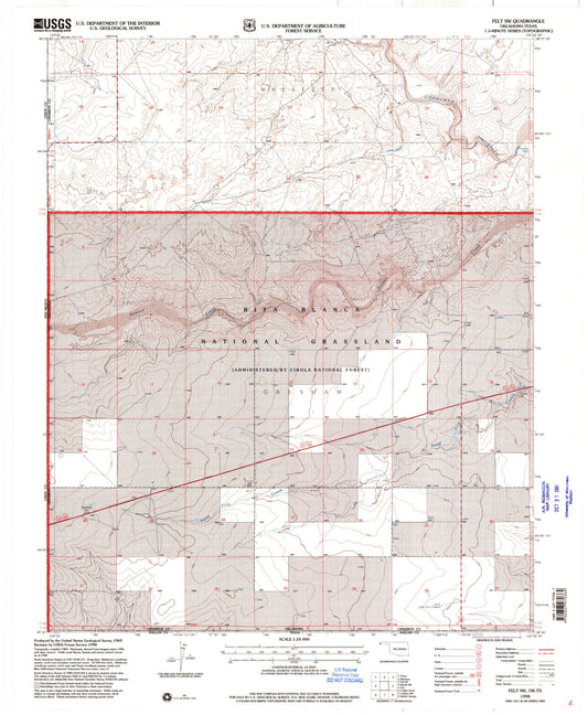 Classic USGS Felt SW Oklahoma 7.5'x7.5' Topo Map Image