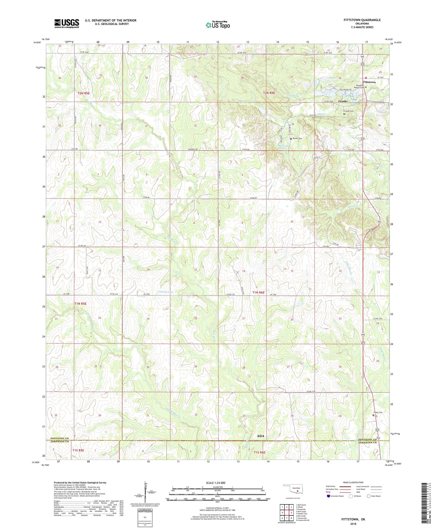 Fittstown Oklahoma US Topo Map Image