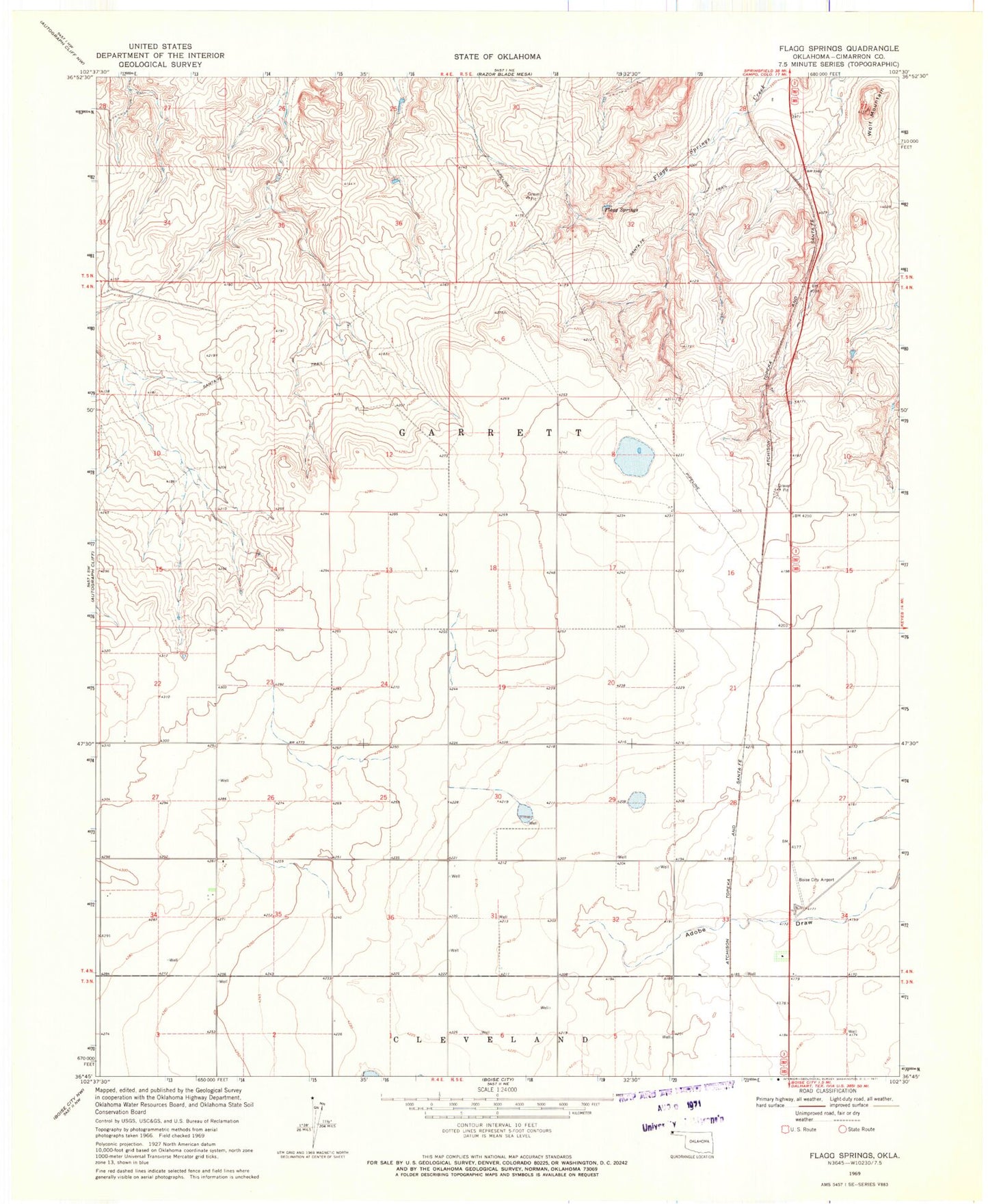 Classic USGS Flagg Springs Oklahoma 7.5'x7.5' Topo Map Image