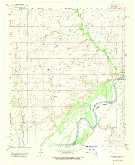Classic USGS Fleetwood Oklahoma 7.5'x7.5' Topo Map Image